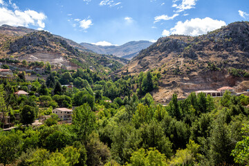 Fototapeta na wymiar Scenic view of the pass in the mountainous region of Faraya. Republic of Lebanon
