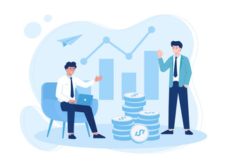 Two men discuss annual business targets concept flat illustration