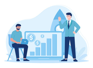 Fototapeta premium Two men discuss annual business targets concept flat illustration