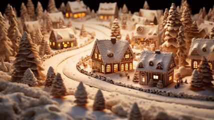 Fototapeta na wymiar Gingerbread Christmas Village Scene