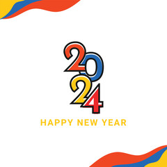 Happy New Year 2024 banner design. Greeting card colorful design white background Happy New Year 2024