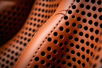 Textured Perforated Leather Background for Car Interiors, Artisanal Detail of Auto Armchair with Macro Photo - obrazy, fototapety, plakaty