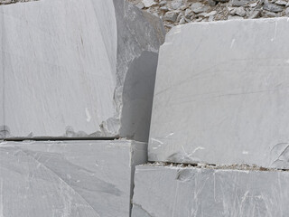 detail of a marble quarry called valsora in massa carrara in tuscany - obrazy, fototapety, plakaty