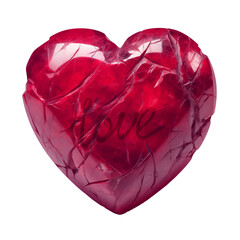 Heart of stone. Red heart made of stone. Jewel heart isolated on transparent background. Heart-shaped stone. PNG file, cut. Love. 