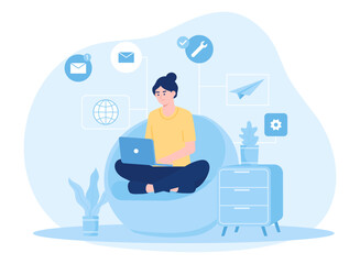 A woman does her own job analysis concept flat illustration