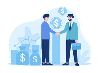Two men discuss annual business targets concept flat illustration