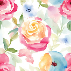 Watercolor flower seamless pattern design, background 