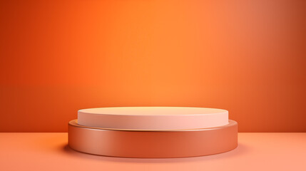 Round podium for commercial product presentation in peach and apricot colors against trendy modern orange background