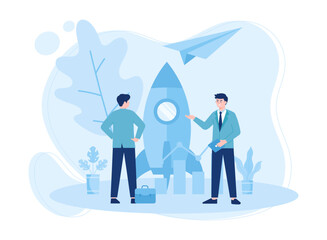 Two men discuss annual business targets concept flat illustration