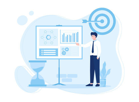 Man doing annual financial check in business concept flat illustration