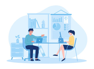 Man and woman doing business work as a team concept flat illustration