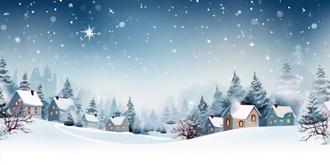 Winter wonderland. Cozy christmas cabin in snowy forest landscape. Enchanting holiday retreat. Magic in snow covered village at night - obrazy, fototapety, plakaty