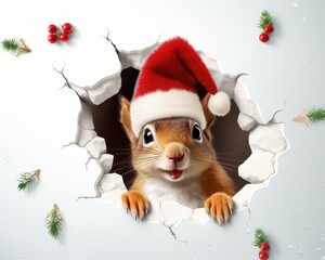 "Cuteness Overload: Winter Wonderland with a Baby Squirrel's Christmas Delight." Generativ Ai. Fictional character.