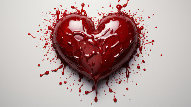 red heart made of blood splashes
