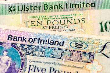 Ulster Bank and Bank of Ireland bank notes, as used in Northern Ireland.