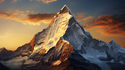 A K2 mountain covered with snow at morning sunrise