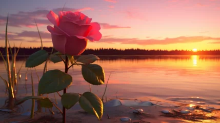 Fototapeten red rose in the morning on the lake © Love Mohammad