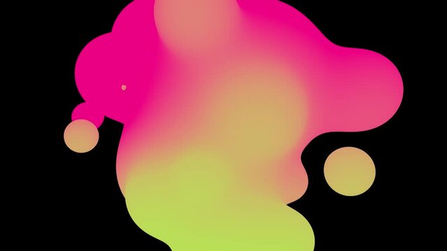3D animation of Abstract smooth pink-yellow  liquid shape. 4k seamless loop 3D animation. Smooth animation of bubbles, metaball with inner glow. alpha matte isolated on black background.