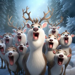 "Experience the magical harmonies of the Reindeer Choir as they spread joy and holiday cheer in this delightful Christmas cartoon." Generativ Ai.