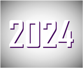 Happy New Year 2024 Holiday Abstract White Graphic Design Vector Logo Symbol Illustration With Purple Background