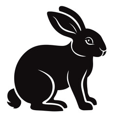 Black Rabbit Side Silhouette Isolated on White Background. Vector Illustration