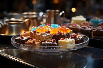 assortment of pastries on the table in a cafe or restaurant