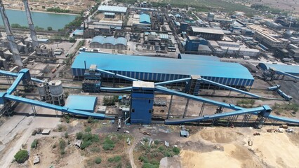 Chemical energy industry site power manufacturing factory pipe gas line top drone view smoke air pollution