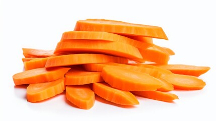 sliced carrots on white background.