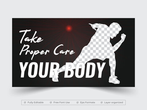 Body building social media youtube thumbnail or cover banner editable template