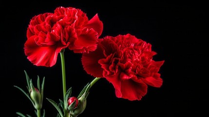 mourning red carnations on a black background.