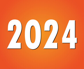 Happy New Year 2024 Holiday Abstract White Graphic Design Vector Logo Symbol Illustration With Orange Background