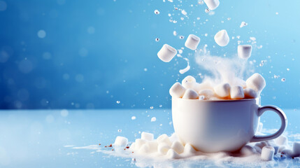 Hot Chocolate Mug on Icy Blue Background