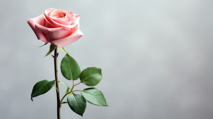 Pink Rose on Gray Background