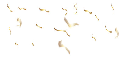 Abstract confetti golden glitter and zigzag ribbon particles splatter on transparent background. Luxury golden glitter confetti that floats down falling bokeh celebration background.