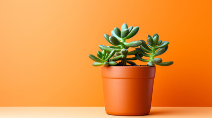 Green Succulent on Orange Background