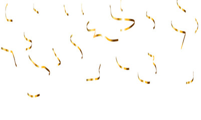 Abstract golden confetti falling down bokeh glitter and zigzag ribbon on transparent background. Design for holyday and celebration background.