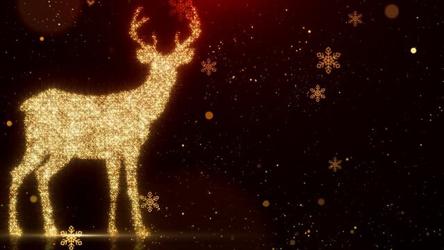 Christmas deer and glitter particles background animation.
