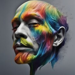 portrait of a male with a colored rainbow and colored paint in the studio.portrait of a male with a colored rainbow and colored paint in the studio.abstract colorful illustration with creative rainbow