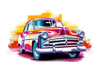  A vintage car in pop art illustration style. White background. © Aisyaqilumar