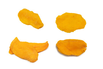 Naklejka premium Dry tasty mango slices isolated on a white background.