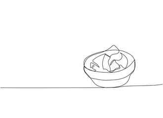 pickled ginger in a bowl, Sushi set one line art. Continuous line drawing of sushi, japanese, food, roll, culture, tasty, restaurant, japan, asian, sea, menu