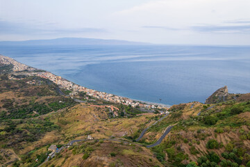 Fototapeta na wymiar Aerial view of beautiful sicilian coasts from Taormina, Sicily, Italy