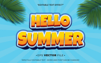 Hello Summer editable text effect 3d template vector 