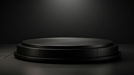 3d black podium on dark background. Empty stage for product mockup