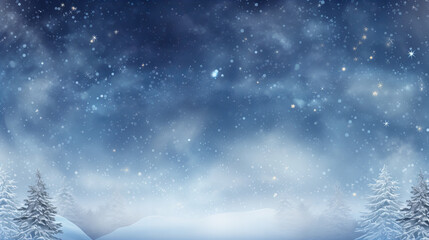 christmas tree and snowflakes on a cold night background