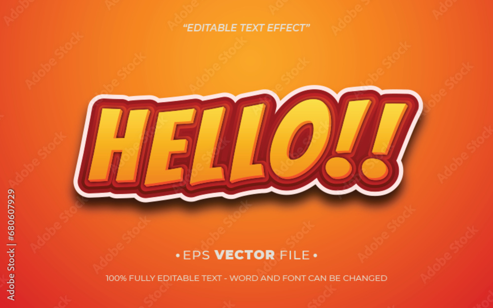 Poster hello text effect 3d editable vector