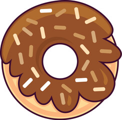 Whole glazed honey biscuit donut Dessert with milk chocolate with hazelnut powder. Sweet high calorie food for morning breakfast. Simple colored stroked vector icon isolated on white background