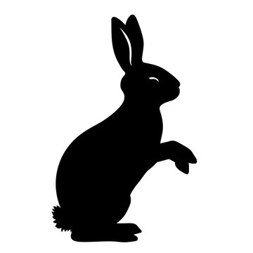 Black Rabbit Side Silhouette Isolated on White Background. Vector Illustration
