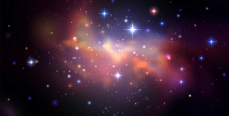 Space vector background with realistic nebula and shining stars. Magic colorful galaxy with stardust