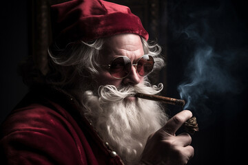 Santa Claus is a gangster on dark background. AI Generated